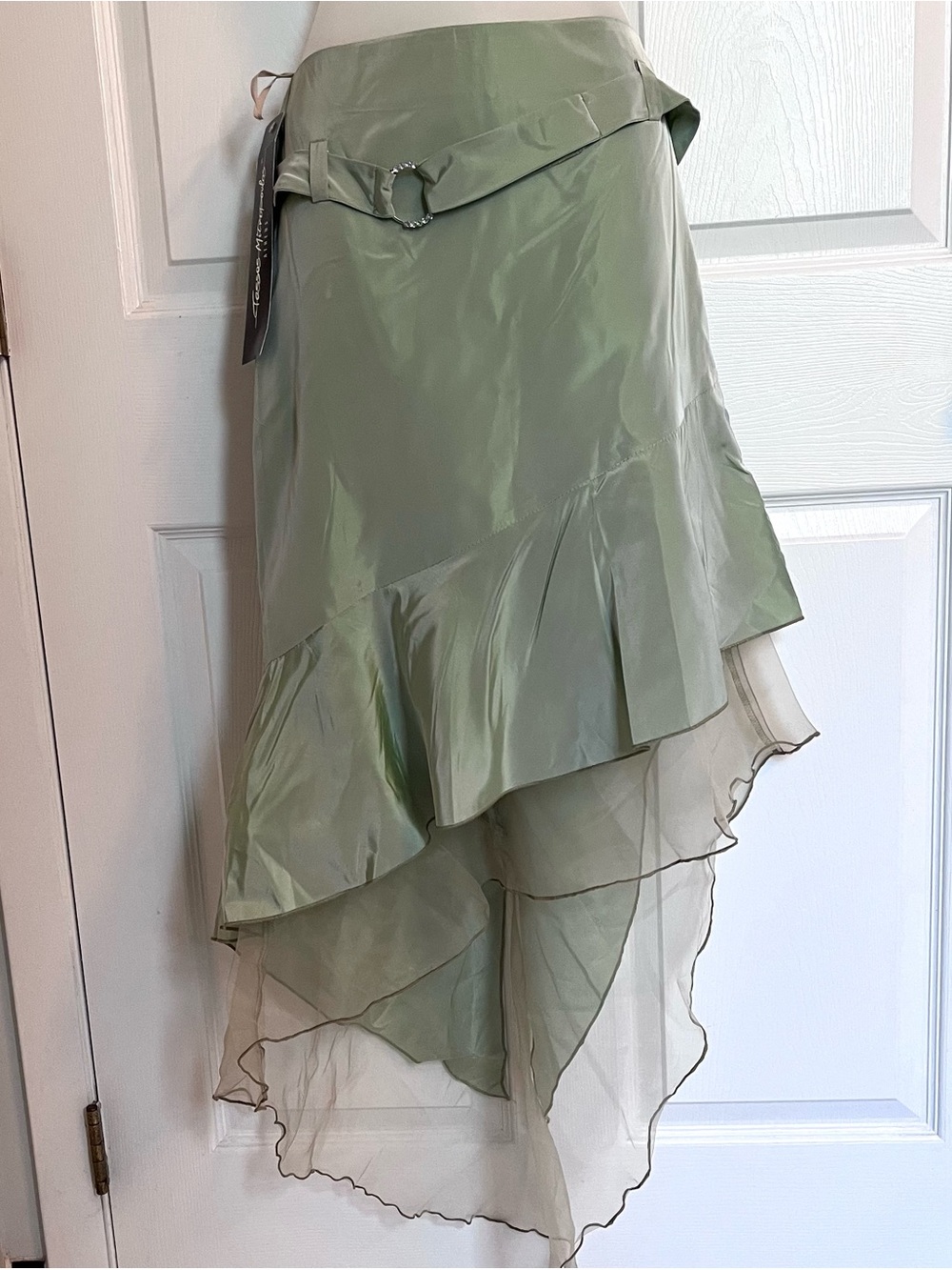 NWT Asymmetrical Ruffled Chiffon-Layered Women's Skirt - Sage Green